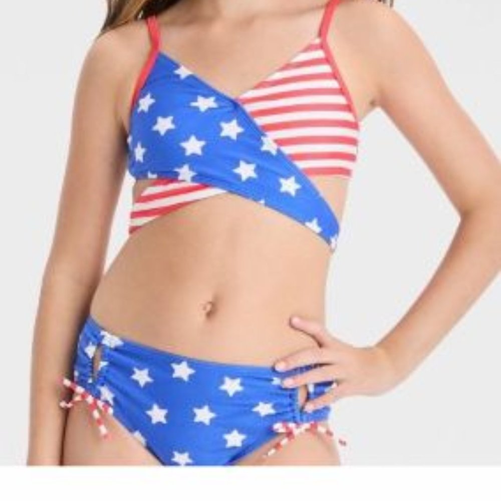 Art Class Girl's American Flag Two Piece Swimsuit Bikini Bathing Suit Size XL